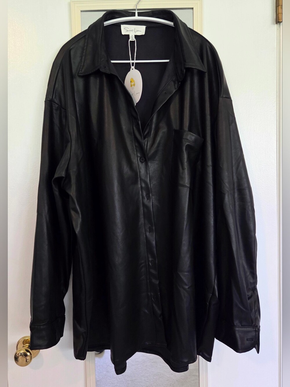 Sweet Lemon Plus Size Faux Leather Shacket Button Front Jacket 2x